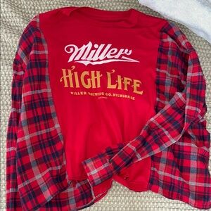 Custom Red Plaid Long Sleeve Shirt- miller high life